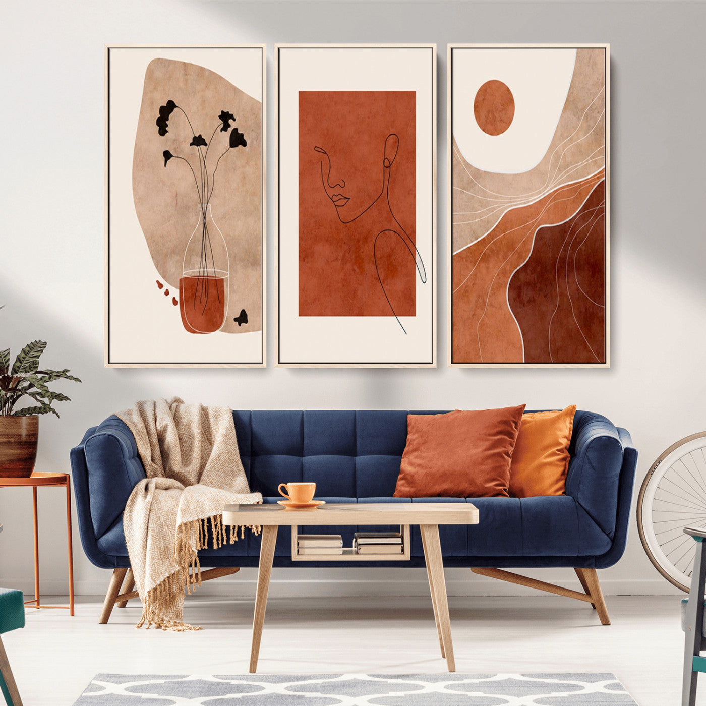MGV-FC-48X32-3P - Boho Sunset Mountain Canvas Print, Modern Boho Sunset Mountain Landscape Triptych – Giclée Canvas