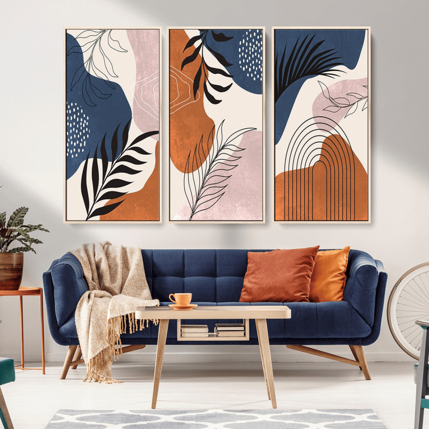 MGV-FC-48X32-3P - Boho Wall Art Canvas Print Set Mid-Century Prints Bohemian Wall Artwork Prints Boho Neutral,