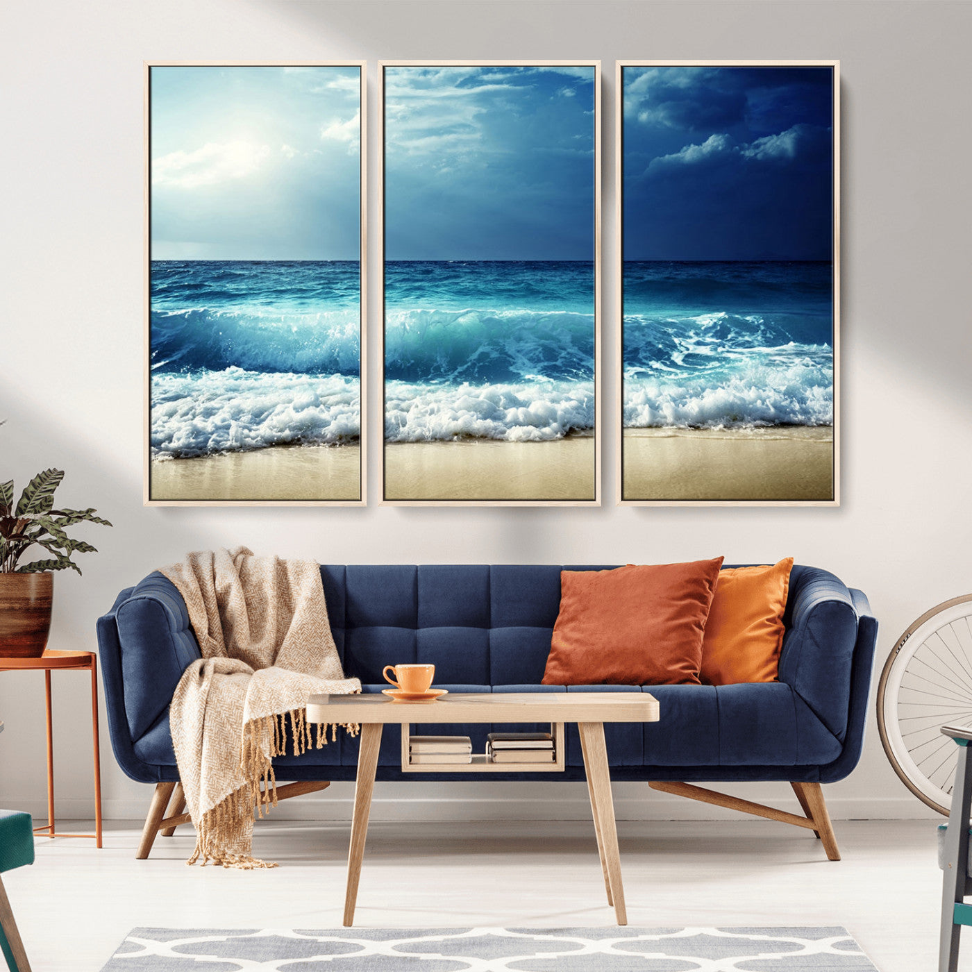 MGV-FC-48X32-3P - Majestic Ocean Wave Wall Art Canvas | 3 Panel Large Seascape Print for Living Room, Bedroom, Office Decor, Ready to Hang