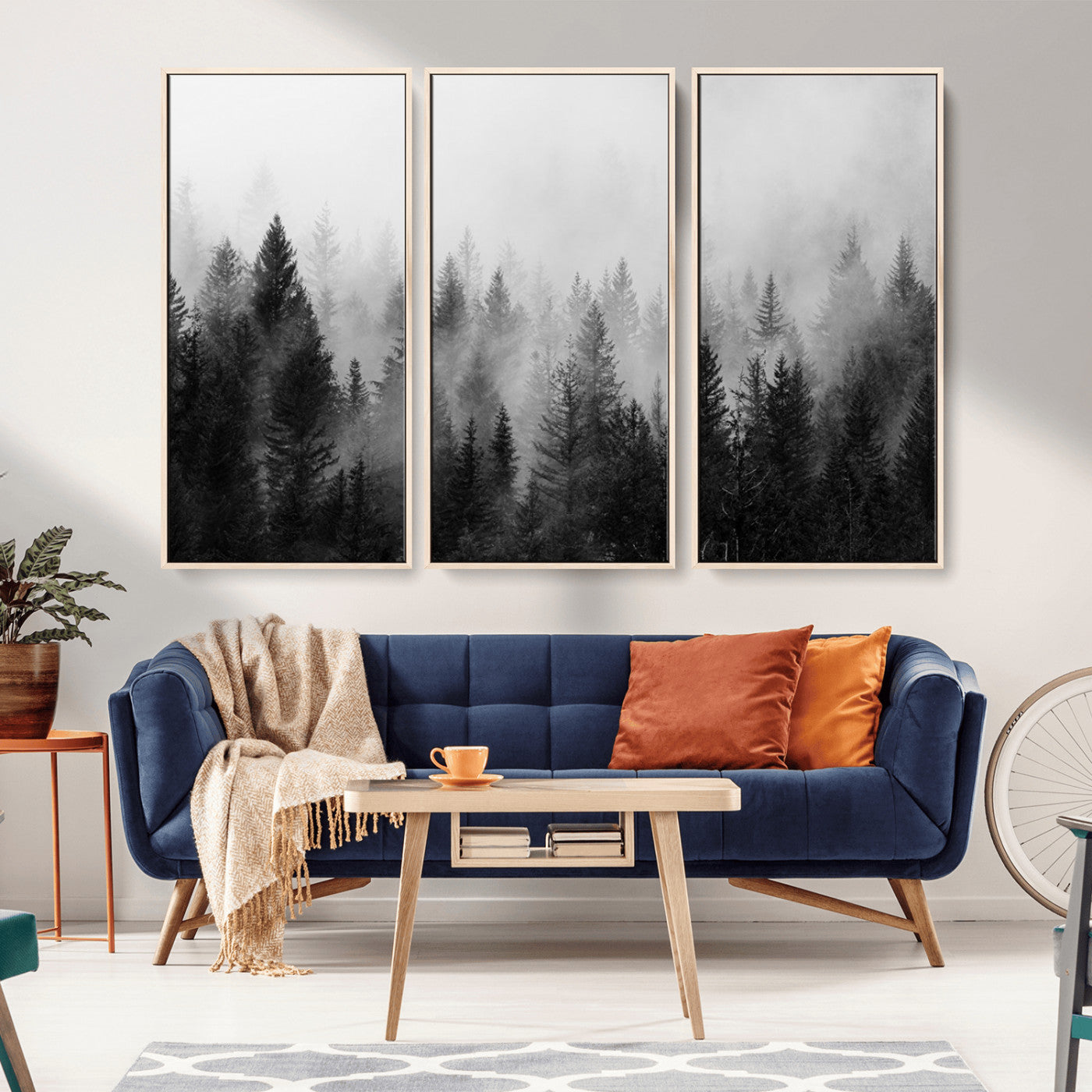 MGV-FC-48X32-3P - Fogy Forest Canvas Wall Art Print - Mountain Wall Art with Pine Trees and Misty Forest Canvas Print
