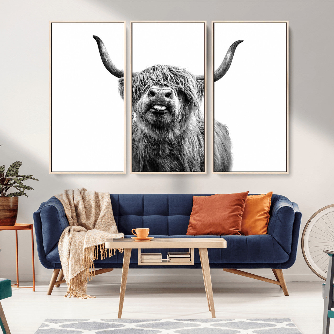 MGV-FC-48X32-3P - Fanny Scottish Highland Cow Cattle Art Print Farmhouse Wall Art Canvas Print