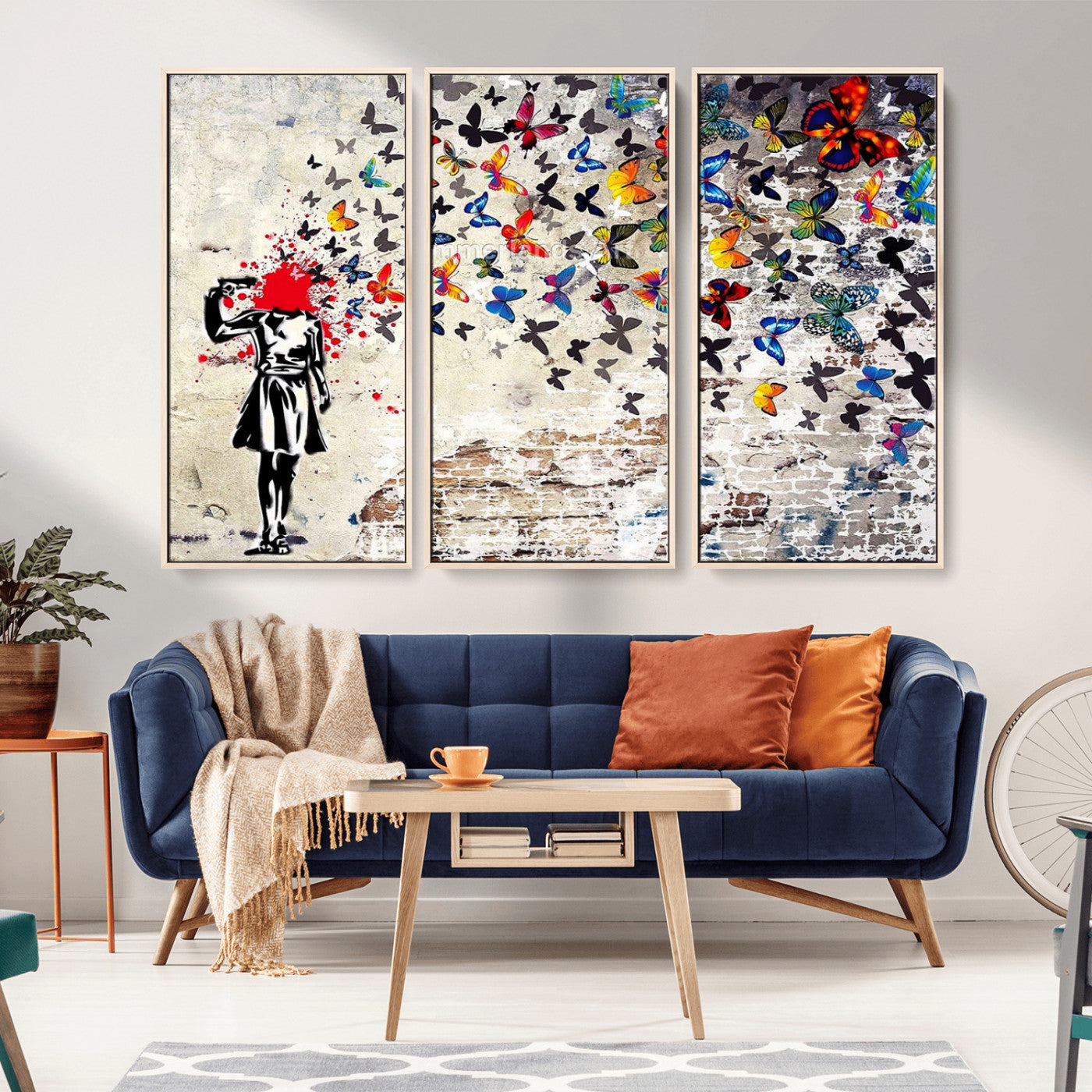 MGV-FC-48X32-3P - Banksy Art Butterfly Girl Explosion Canvas Art – Vibrant Urban Graffiti for Modern Interiors - Ready to Hang