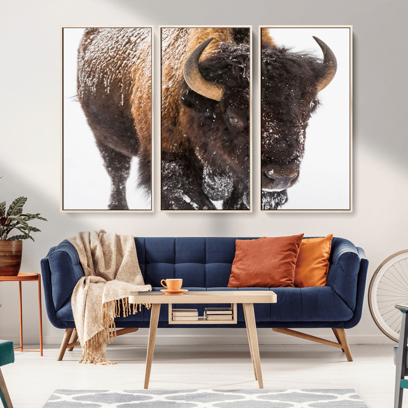 MGV-FC-48X32-3P - Bison Wall Art Canvas Print For Farmhouse, Wild Animal Wall Art