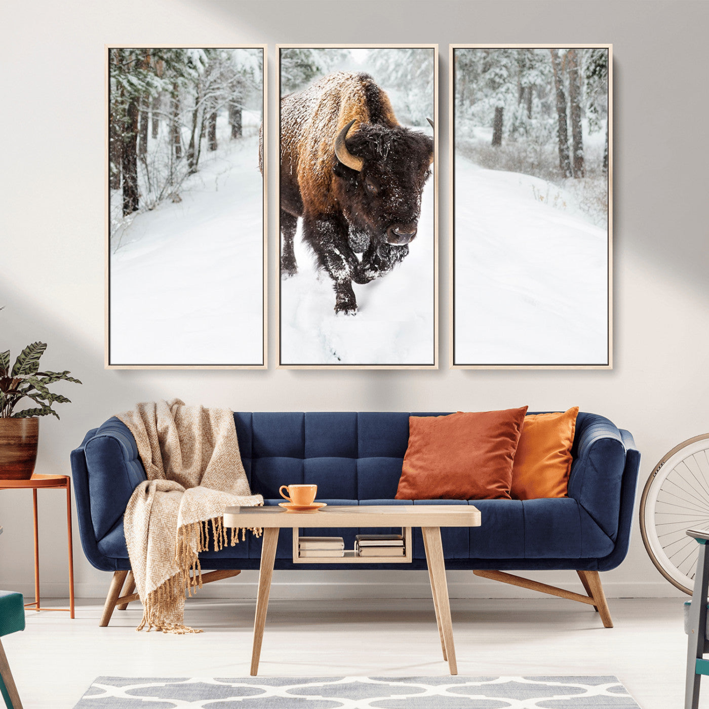 MGV-FC-48X32-3P - Bison Wall Art Canvas Print For Farmhouse, Animal Canvas Print, Wild Animal Wall Art