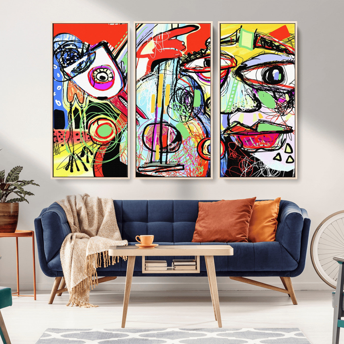 MGV-FC-48X32-3P - Picasso Style Art Abstract Canvas Wall Art Print , Colorful Abstract Artwork