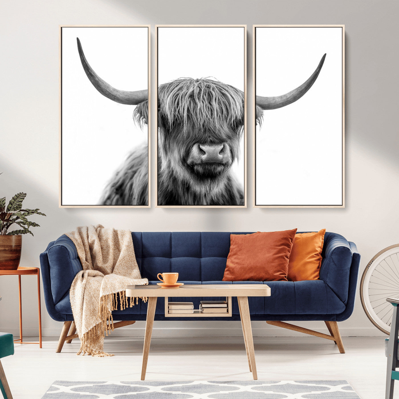 MGV-FC-48X32-3P - Scottish Highland Cow Cattle Art Print Wall Art Canvas Print for Farmhouse Decor, Framed Scottish