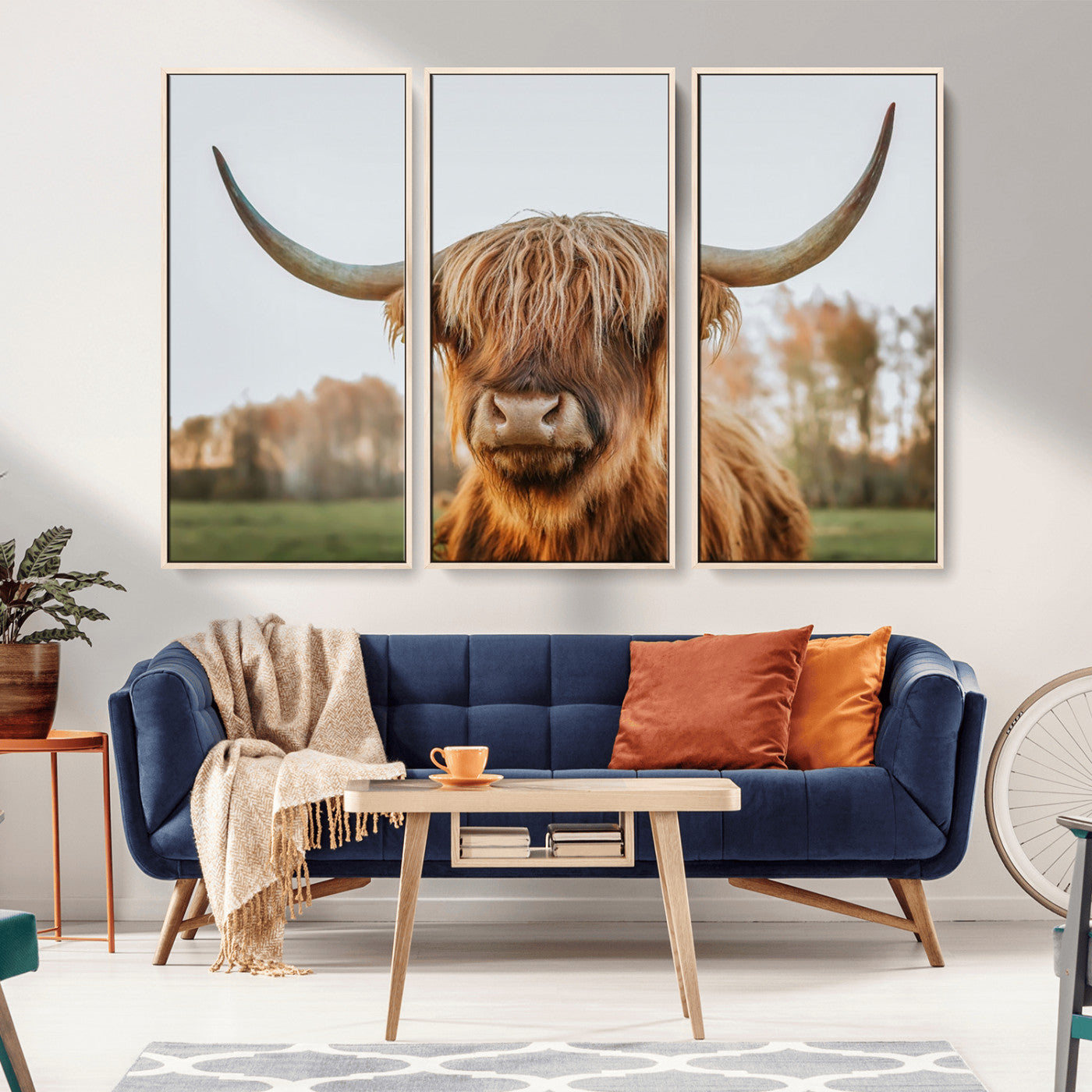 MGV-FC-48X32-3P - Highland Cow Animal Scottish Cattle Art Print Farmhouse Wall Art Canvas Print