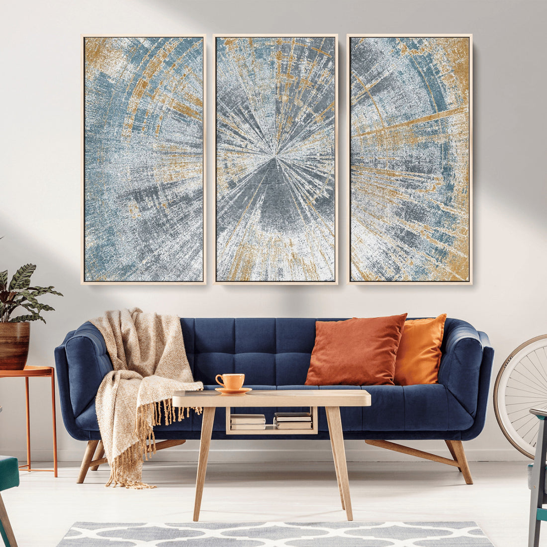 Radiant Abstract Wood Rings Canvas Art, Modern Triptych Wall Decor for Living Room or Office