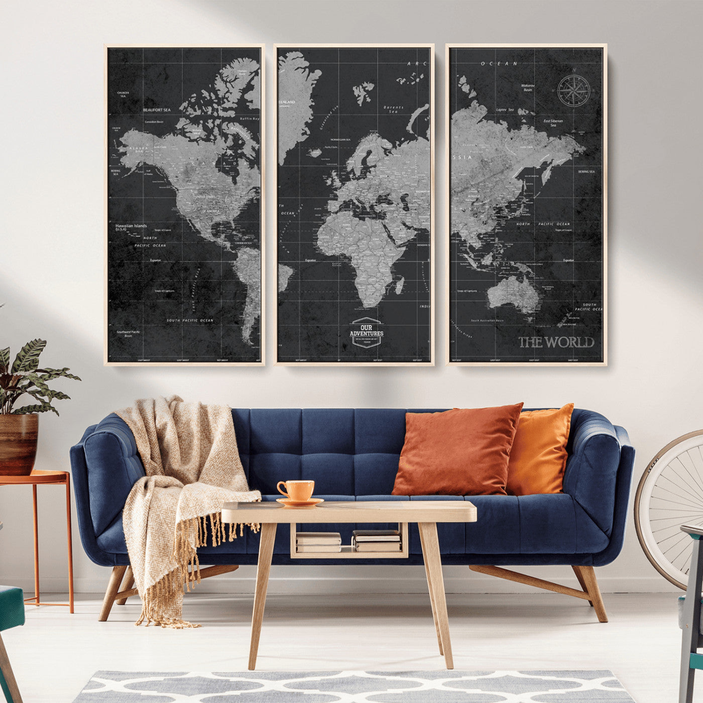MGV-FC-48X32-3P - Push Pin World Map Canvas Print – Framed Wall Art for Couples to Track Their Travels – Anniversary