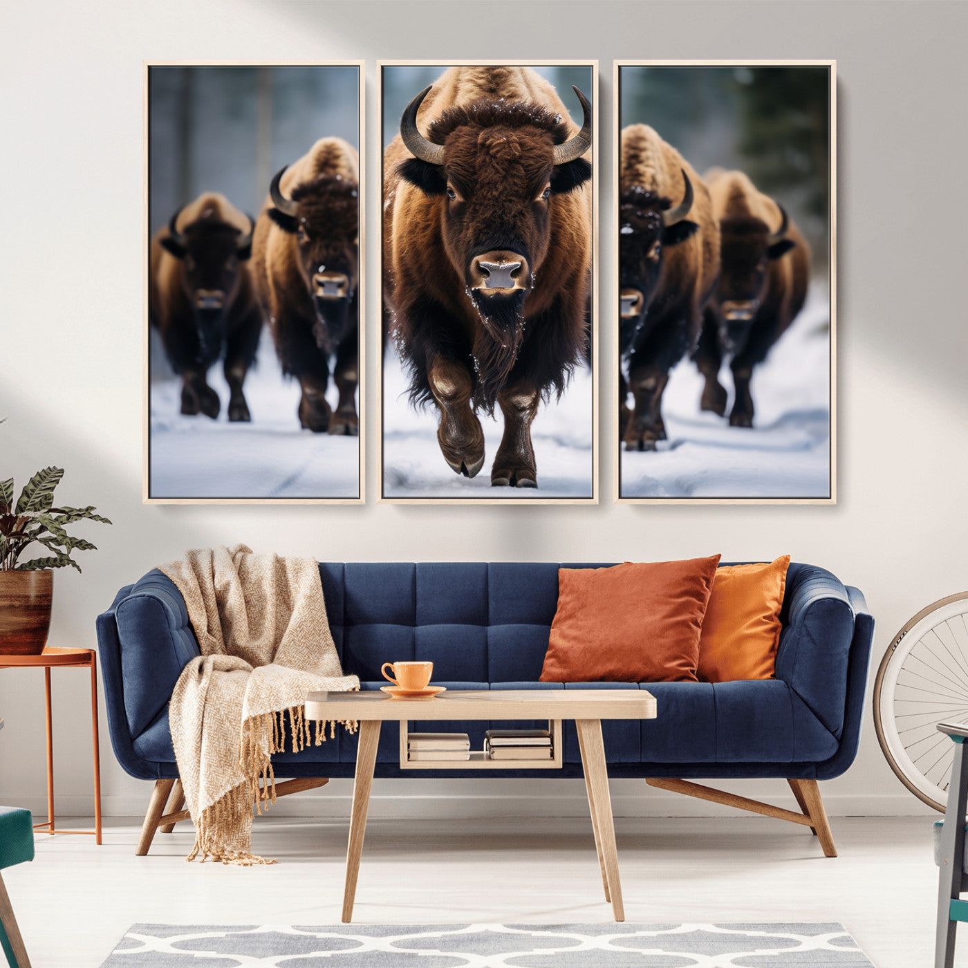 MGV-FC-48X32-3P - Buffalo Wall Art Canvas Print, American Bison Herd Wall Art Canvas Print - Bison Canvas Print