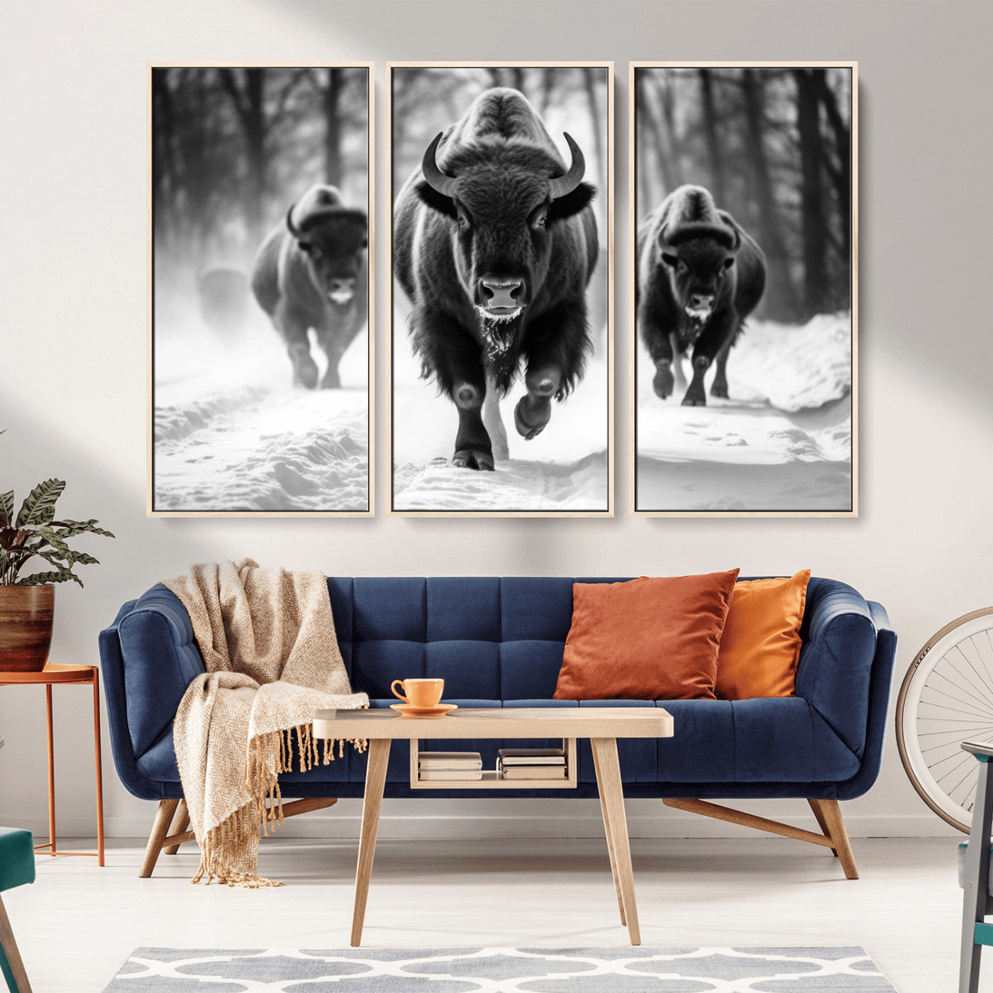 MGV-FC-48X32-3P - Buffalo Wall Art Canvas Print, Bison Family Wall Art Canvas Print