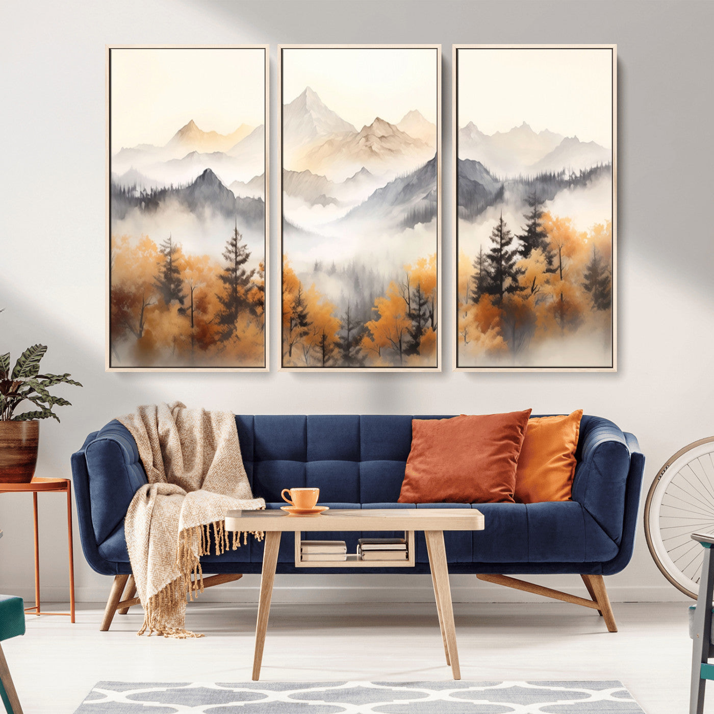 MGV-FC-48X32-3P - Abstract Mountain Wall Art | Misty Mountain Forest and Mountains Canvas Print for Living Room,