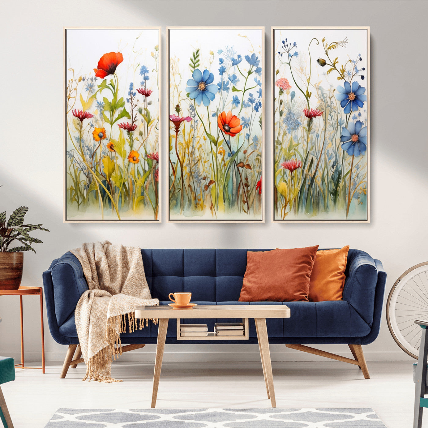 MGV-FC-48X32-3P - Colorful Wildflower Canvas Wall Art - Vibrant Floral Botanical Print, Bright Nature Decor for Living