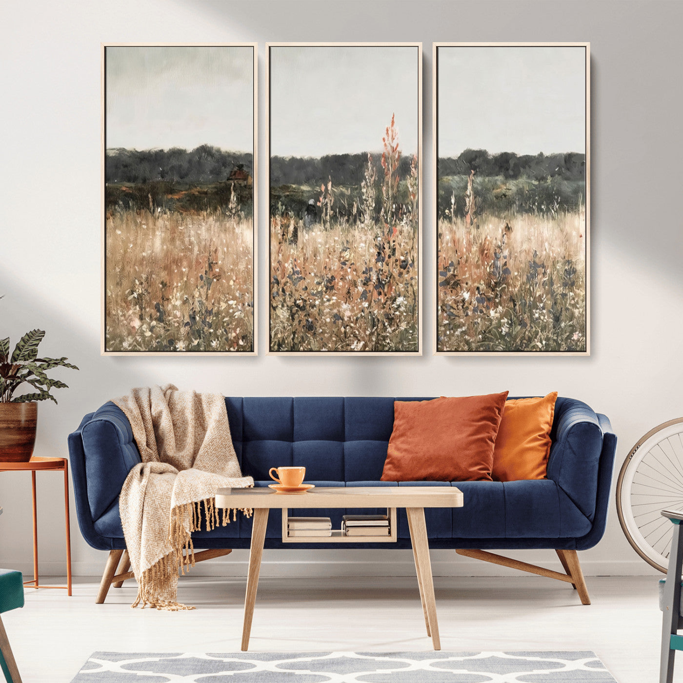 MGV-FC-48X32-3P - Abstract Wildflower Art Field Landscape Oil Painting Print, Country Field Wall Art - Framed Ready to Hang