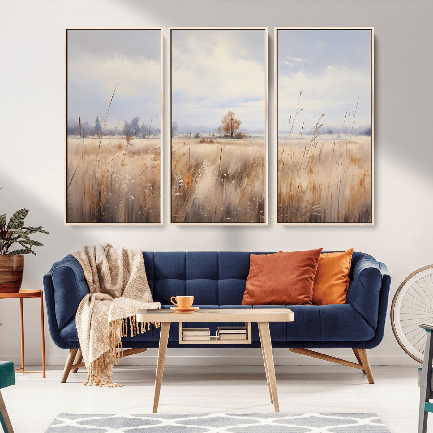 MGV-FC-48X32-3P - Golden Fields Wall Art Print Canvas – Serene Landscape of Nature’s Tranquility in Minimalist for