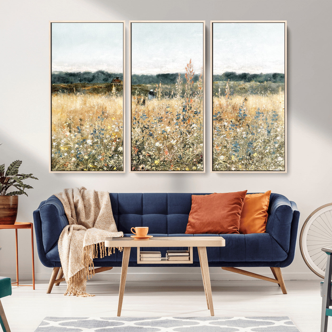 MGV-FC-48X32-3P - Wildflower Field Wall Art Canvas | Nature-Inspired Landscape Canvas Print for Living Room or Office | Rustic Floral Decor