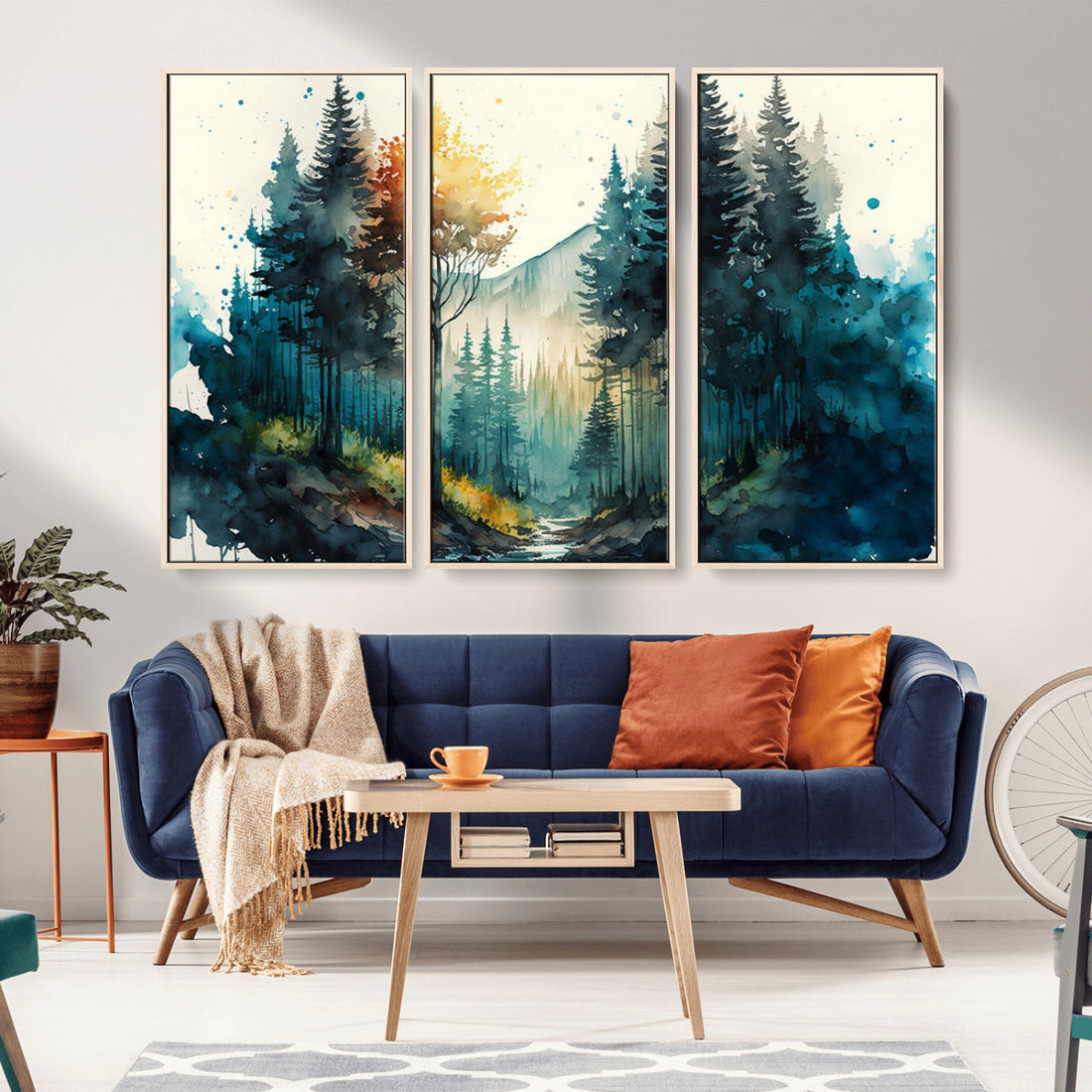 Watercolor Trees Forest Abstract Wall Art Canvas Print, Framed Watercolor Trees Wall Art