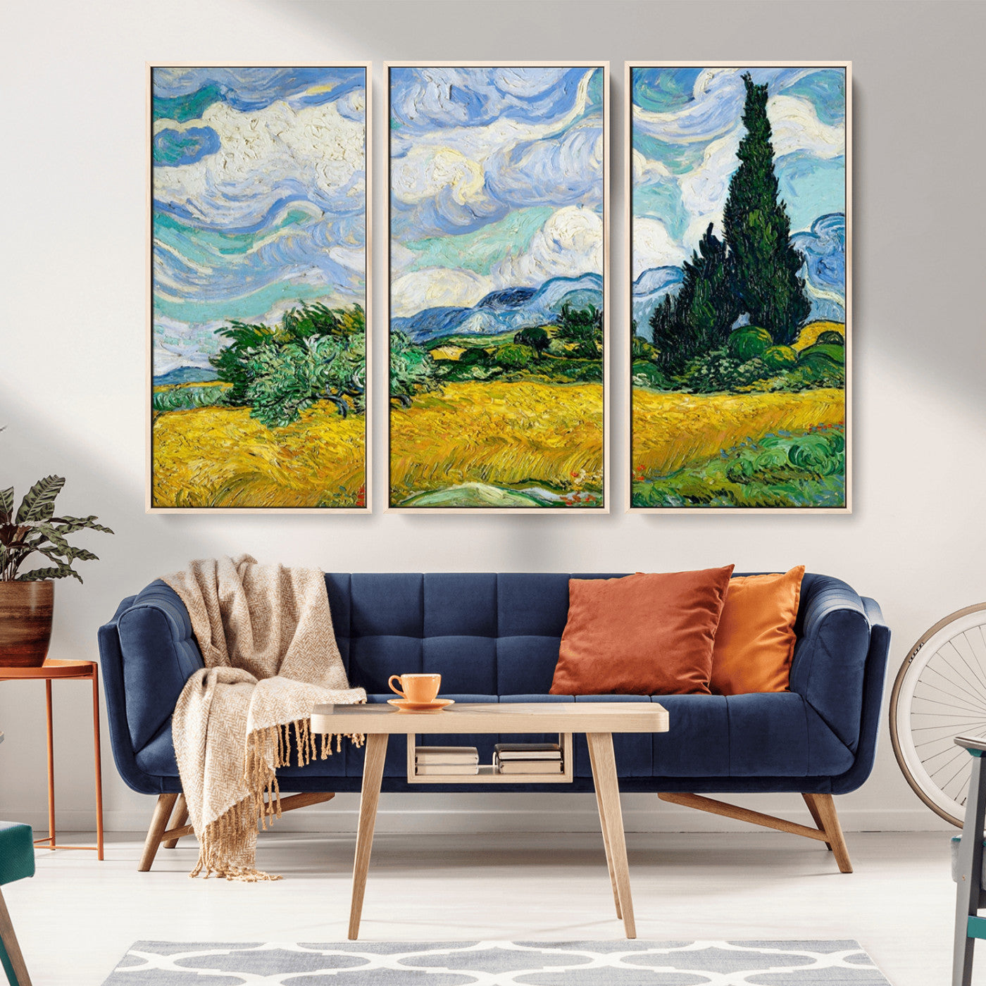 MGV-FC-48X32-3P - Wheatfield With Cypresses By Van Gogh Painting Wall Art Canvas Print