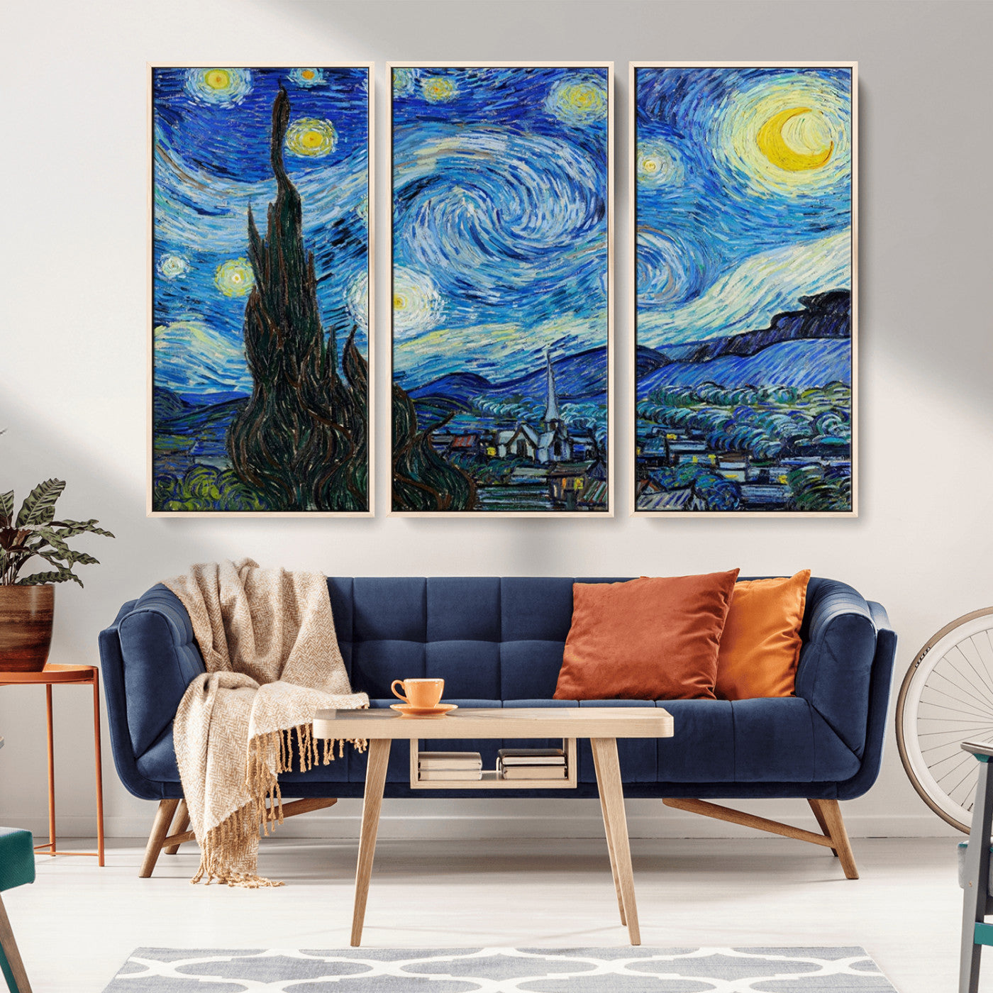 MGV-FC-48X32-3P - Vincent Van Gogh The Starry Night Abstract Wall Art Canvas Print