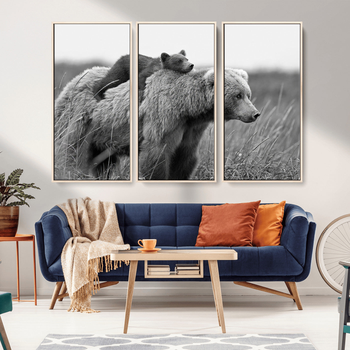 MGV-FC-48X32-3P - Bear and Cub Wall Art Canvas | 399 Bear Cub Wildlife-Inspired Animal Art for Living Room or Office | Grizzly Bear Print of Photography