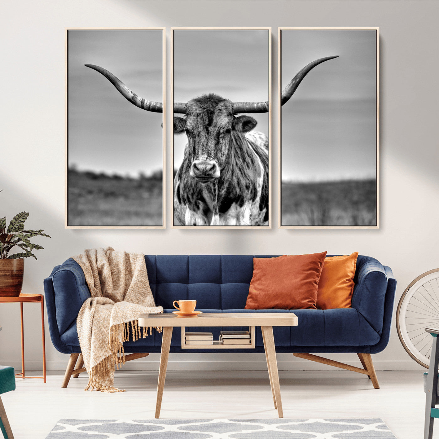 MGV-FC-48X32-3P - Texas Longhorn Cpw Wall Art, Texas Longhorn Canvas, Cattle Canvas Print