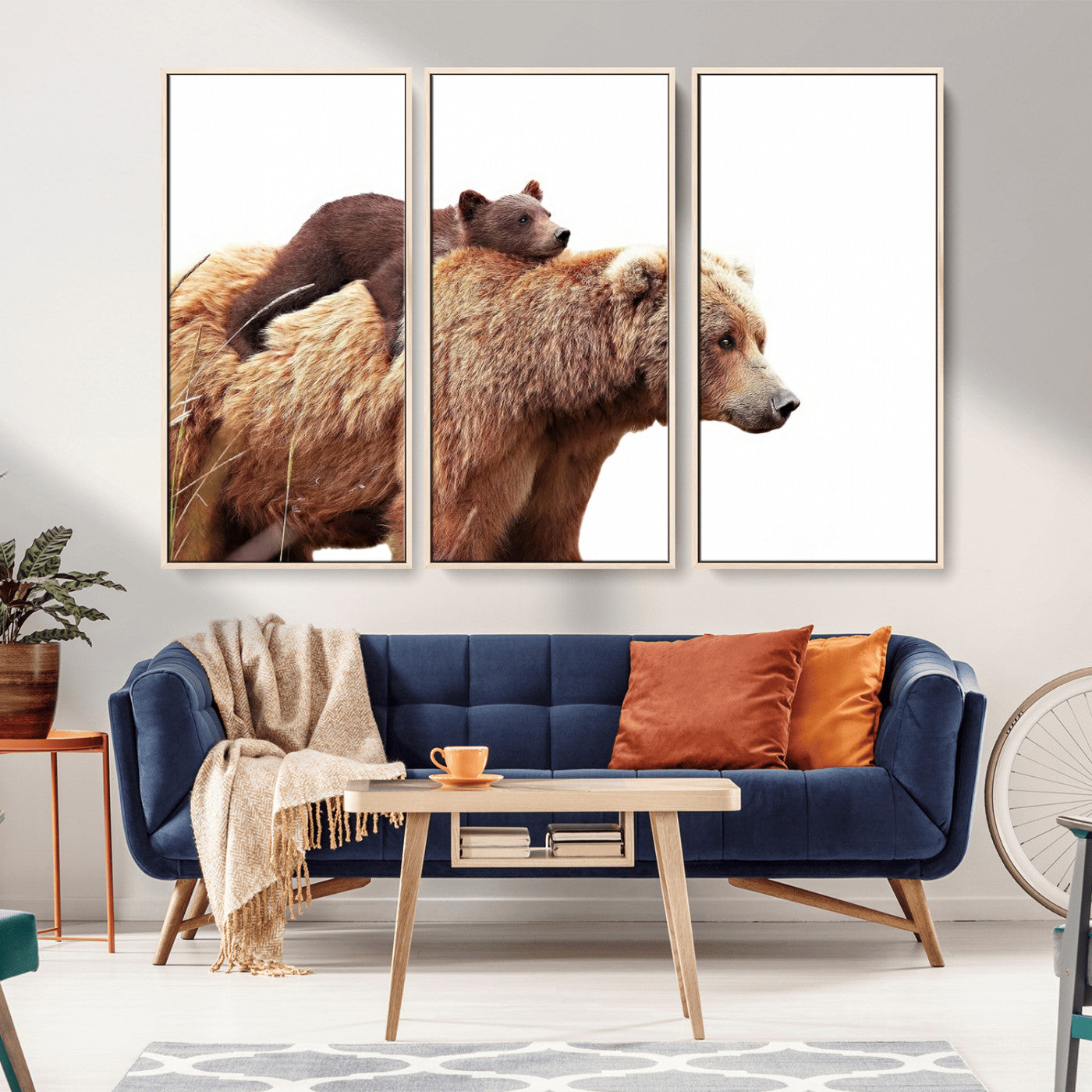 MGV-FC-48X32-3P - Mother and Baby Bear Canvas Wall Art - Adorable Wildlife Animal Print, Cozy Rustic Decor for Living Room,