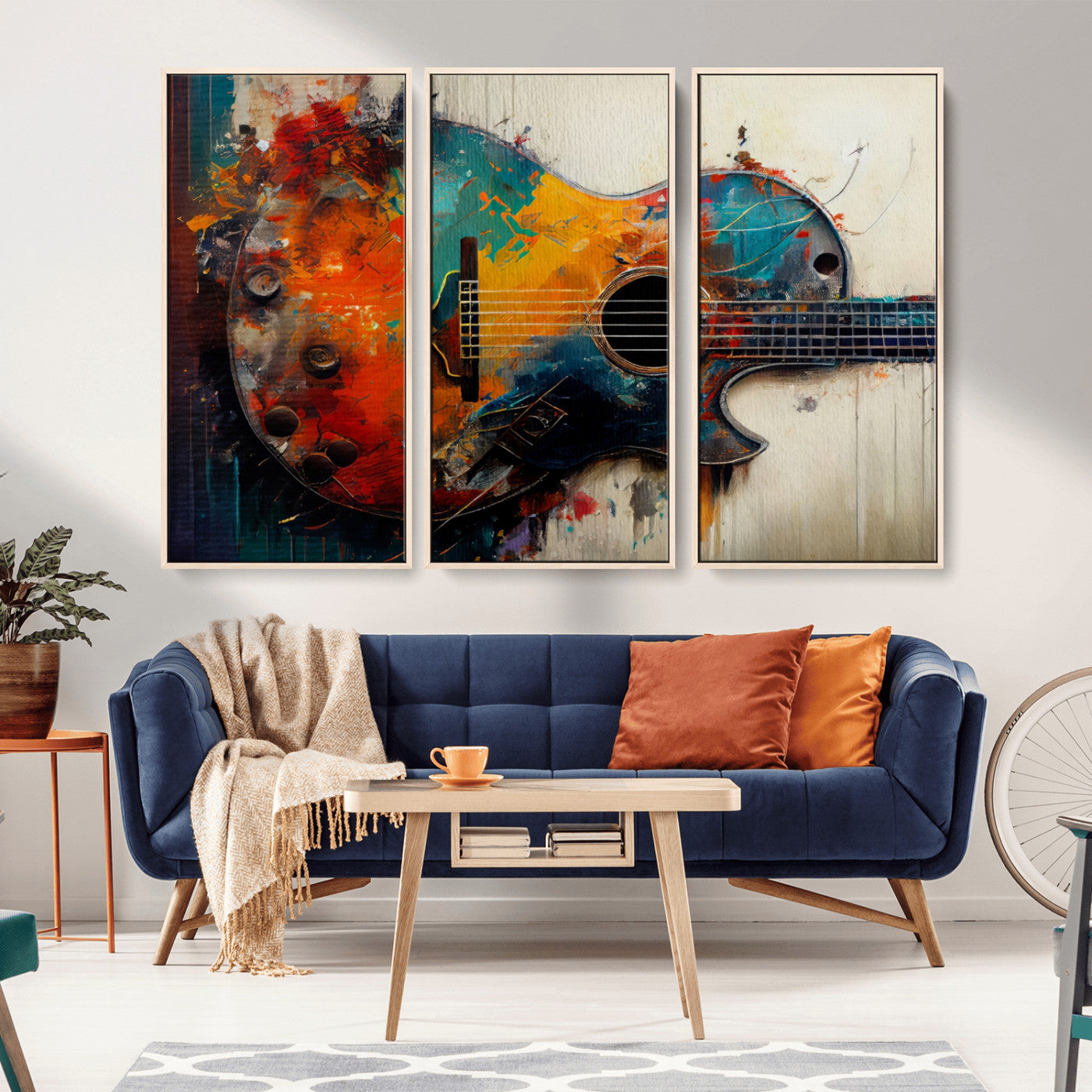 MGV-FC-48X32-3P - Abstract Guitar Wall Art Canvas | Vibrant Music-Inspired Art for Living Room or Studio | Colorful Music Decor Canvas Print