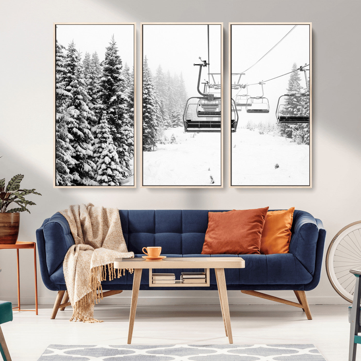 MGV-FC-48X32-3P - Ski Wall Art - Ski Lift Wall Art Canvas Print Snow Covered Spruce Trees Winter Wall Art Ski Skier Gift Ski Resort Canvas Wall Art
