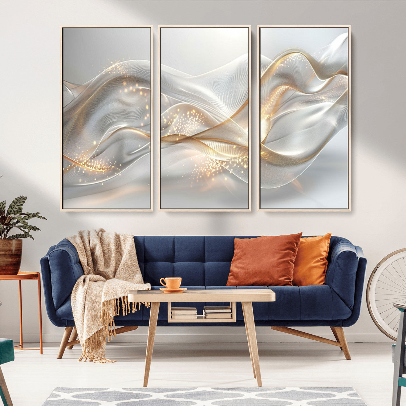 -Abstract art Grey and Gold Lines Wall Art