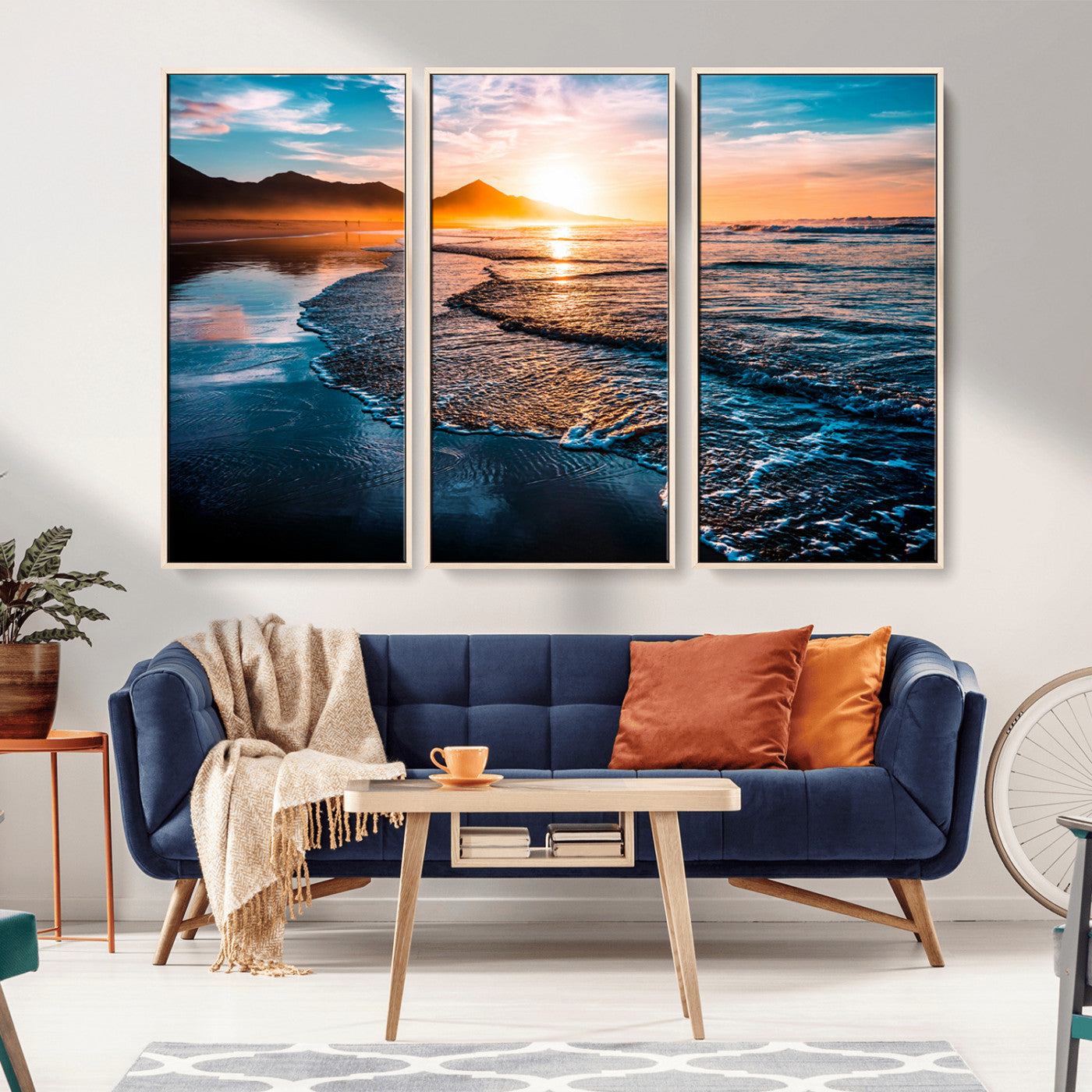MGV-FC-48X32-3P - Beach Ocean Sunset on the Sea Wall Art Canvas, Beach Ocean Sunset Canvas Print