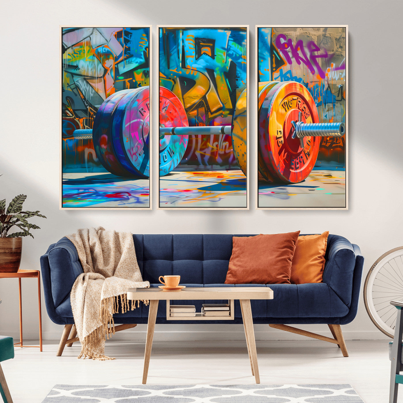 MGV-FC-48X32-3P - Fitness Gym Barbell Graffiti Wall Art Canvas Print