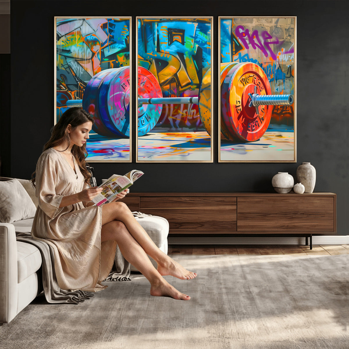 70871-MGV-CV-36X24 - Fitness Gym Barbell Graffiti Wall Art Canvas Print