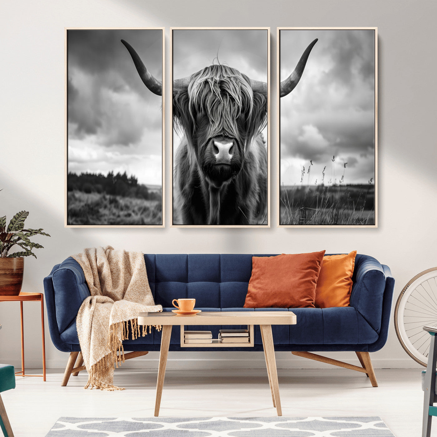 MGV-FC-48X32-3P - Scottish Cow Wall Art Canvas Print | Longhorn Wall Art | Bighorn Animal Wall Art