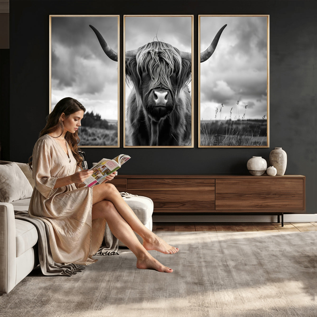 17924-_Poster-30x20 - Scottish Cow Wall Art Canvas Print, Longhorn Wall Art