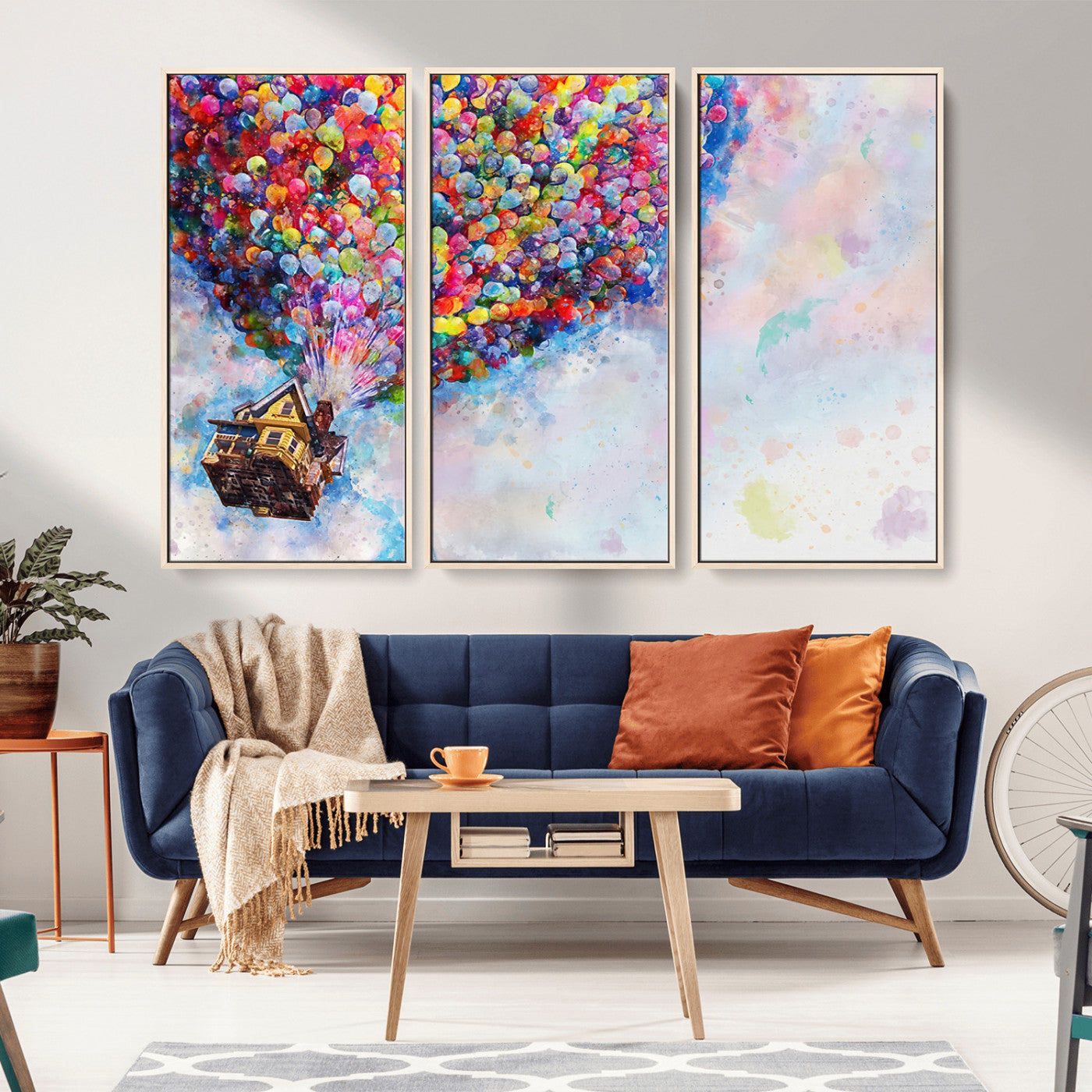 MGV-FC-48X32-3P - Don't Look Up Movie Canvas Wall Art - Vibrant Floating House and Balloons Scene, Tribute to Iconic