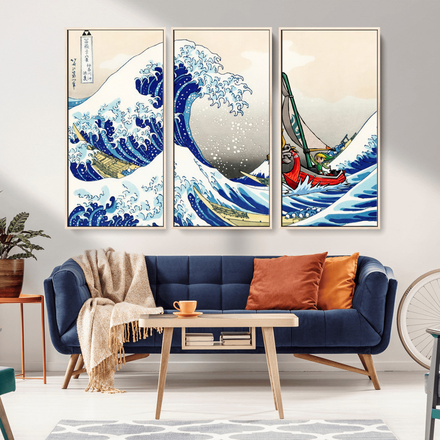 MGV-FC-48X32-3P - Katsushika Hokusai Kanagawa Giant Wave Wall Art Canvas Print | Iconic Japanese Art for Living Room