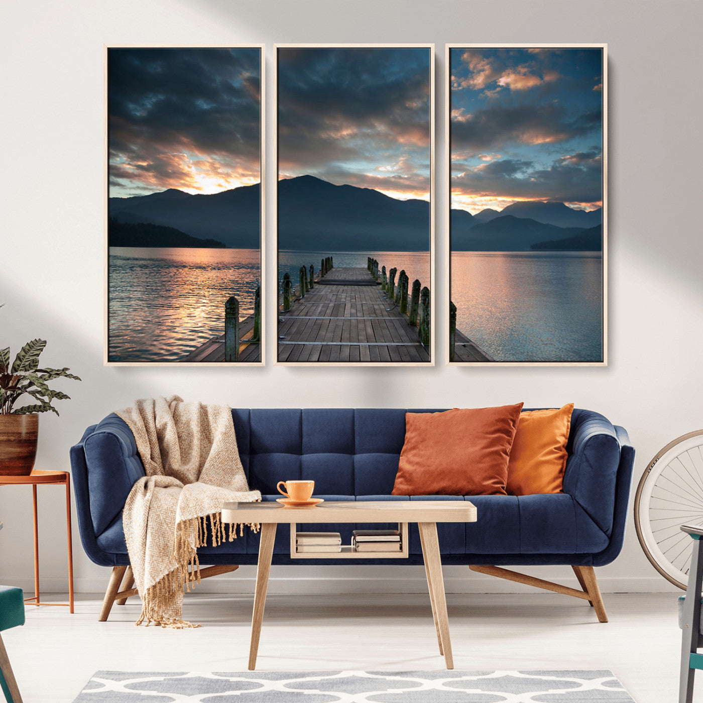 MGV-FC-48X32-3P - Mountain Lake Wood Pier Canvas Wall Art Nature Lake Print