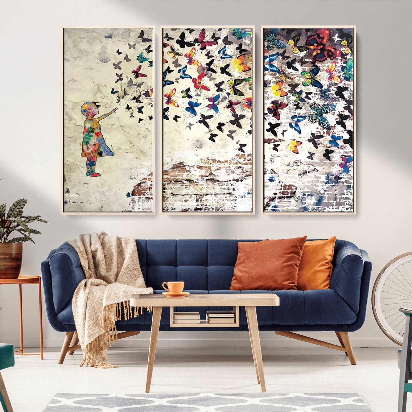 MGV-FC-48X32-3P - Banksy Wall Art - Banksy Girl Butterfly Graffiti Wall Art Canvas Print - Butterfly Girl and Freedom Flight - Vibrant Street Art Print