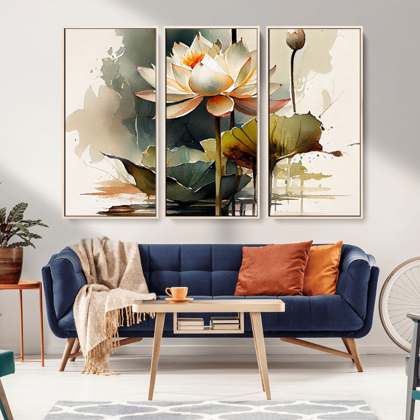 MGV-FC-48X32-3P - Lotus Flower Watercolor Canvas Print – A Symbol of Serenity and Growth, Captured in Soft Watercolors – Contemporary Wall Art for Tranquil Spaces
