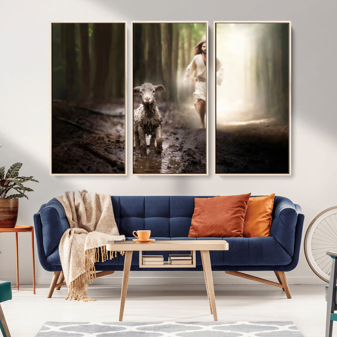 Jesus Canvas Wall Art - Jesus Running After Lost Lamb, Christian Home Decor