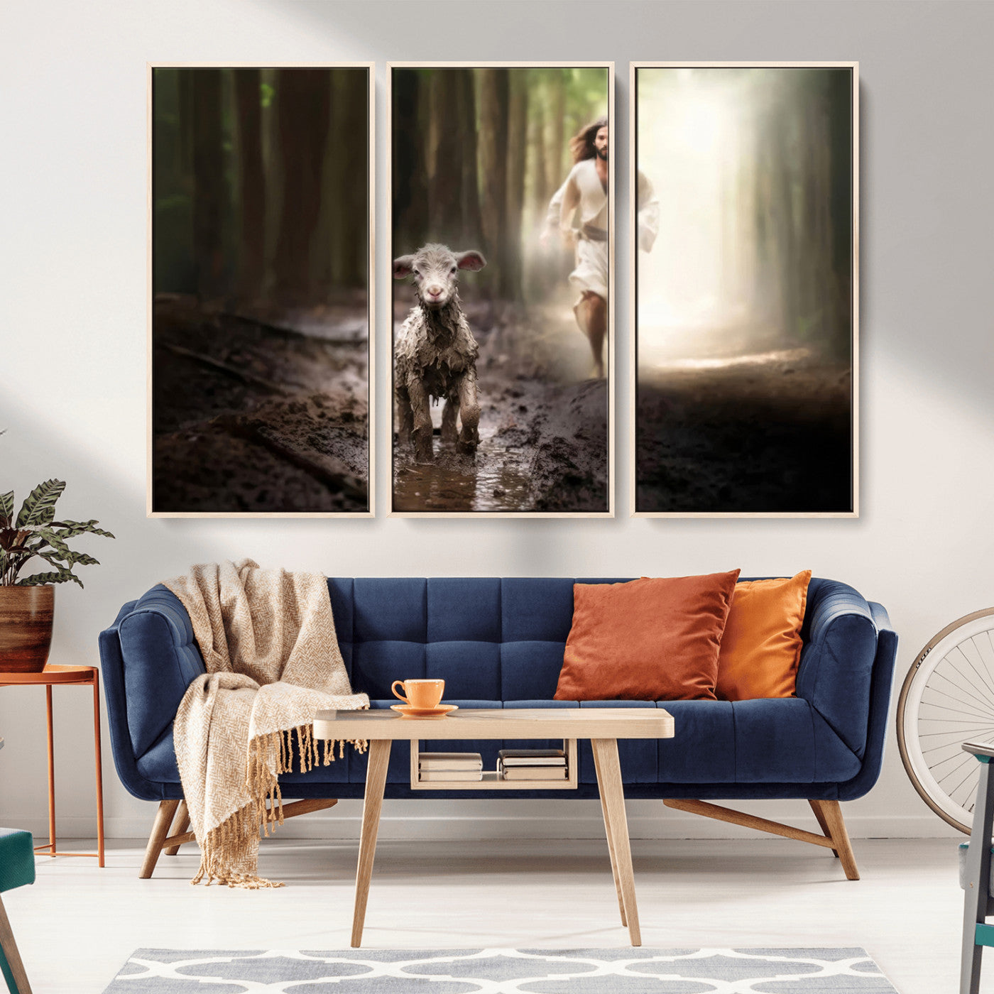 MGV-FC-48X32-3P - Jesus Canvas Wall Art - Jesus Running After Lost Lamb, Jesus, Christian Home Decor - Church Wall Art