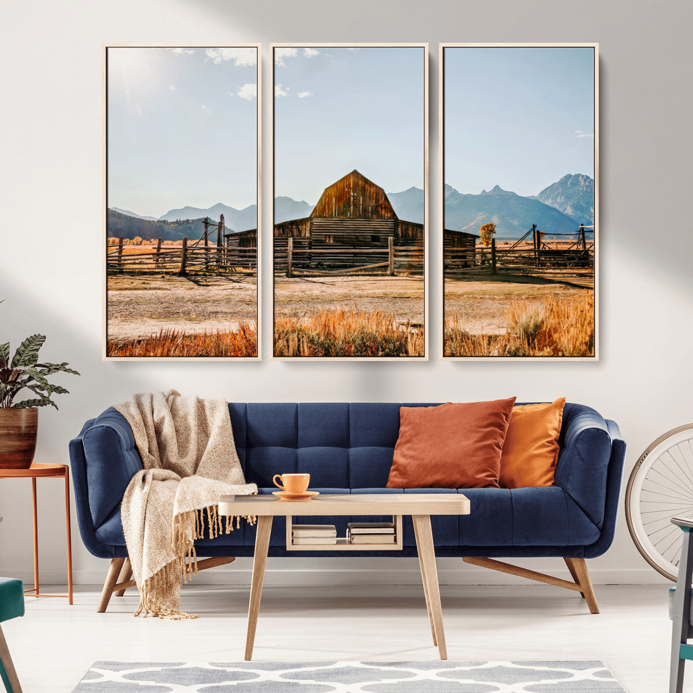 MGV-FC-48X32-3P - Vintage Old Barn Field Wall Art Canvas Print for Farmhouse Decor - Rustic Barn Wall Art Canvas Print