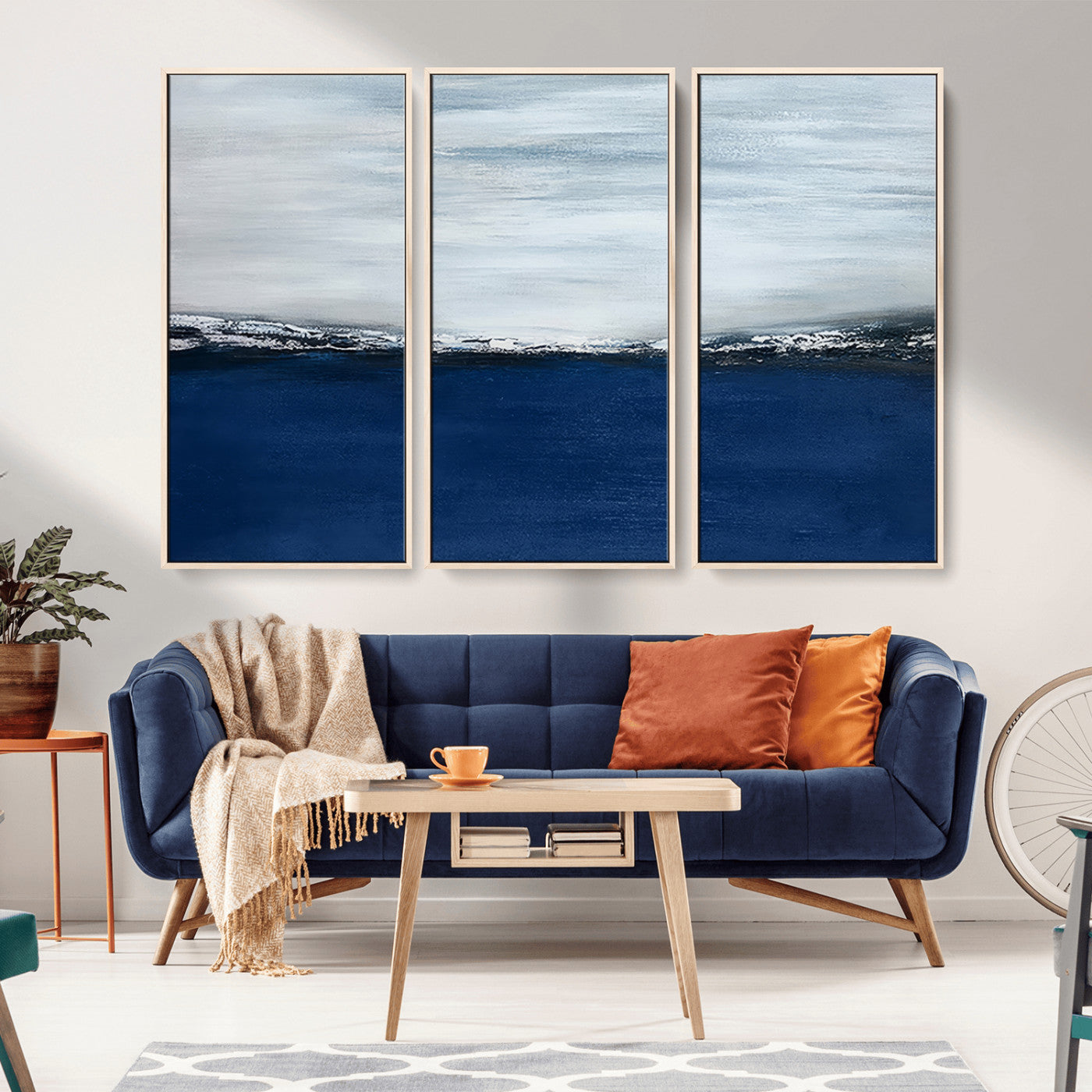 MGV-FC-48X32-3P - Navy Blue Abstract Wall Art Canvas Print