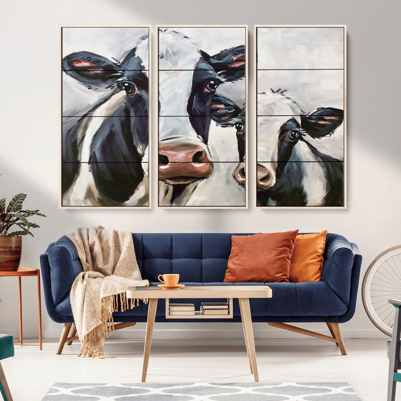 -Vintage Baby and Mom Cattle Wall Art Canvas Print