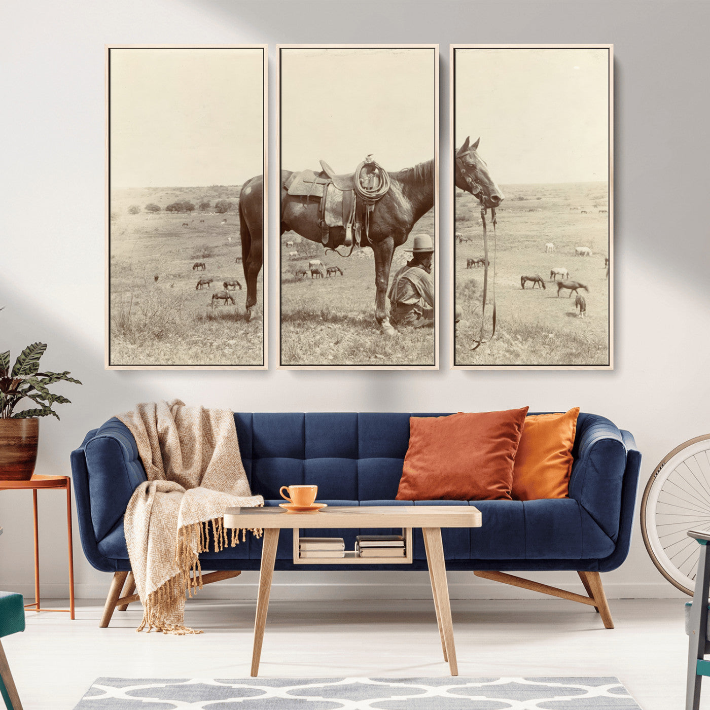 MGV-FC-48X32-3P - Cowboy Wall Art - Western Horse Canvas Print - Vintage Western Wall Art Canvas Print, Ready to Hang