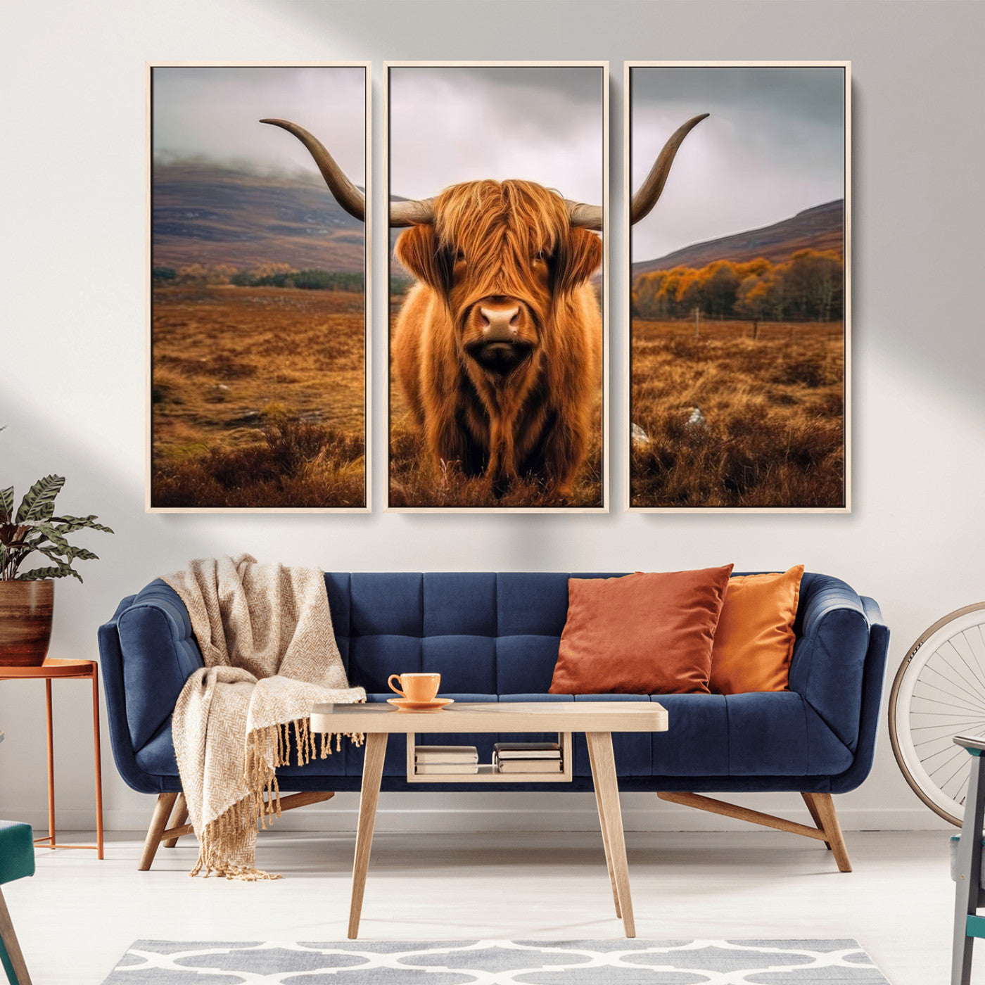 -Highland Cow Longhorn Wall Art – Rustic Canvas Print, Framed and Ready to Hang for Farmhouse Décor