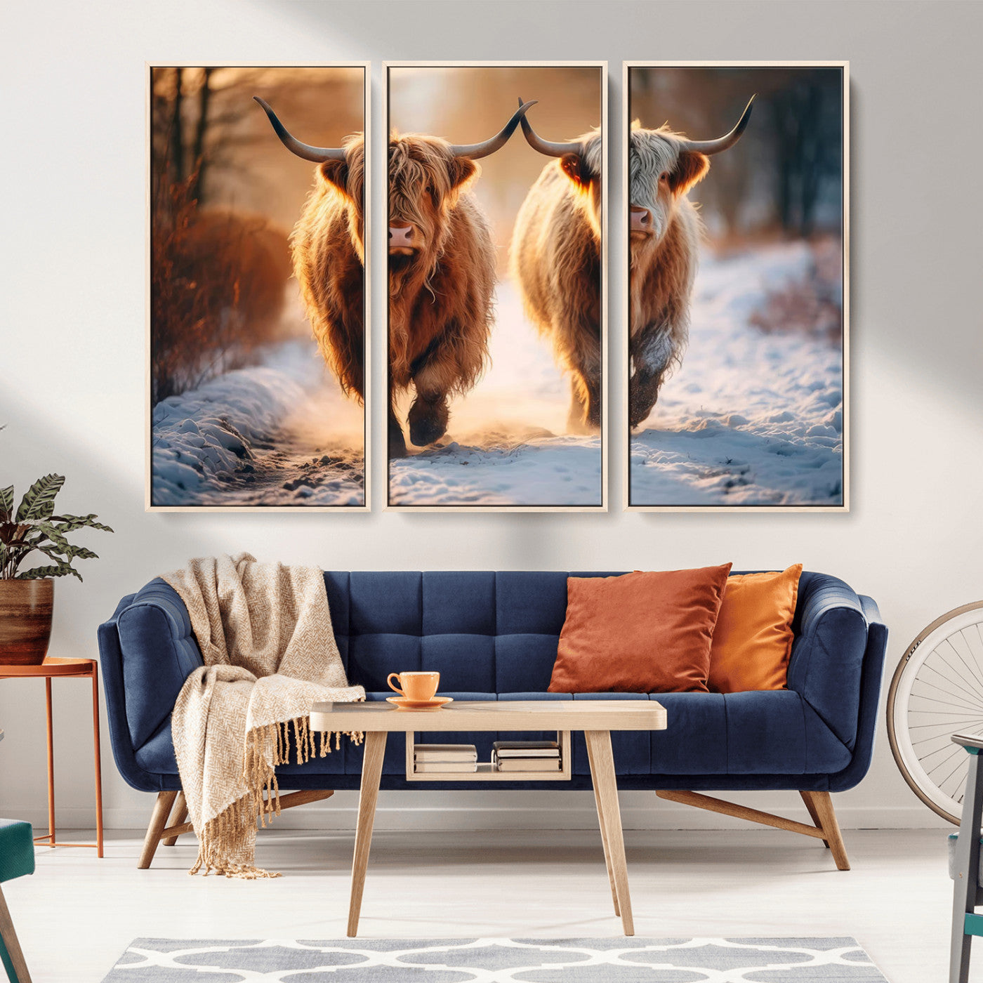 MGV-FC-48X32-3P - Scottish Highland Cow Horn Farm Wall Art Canvas Print