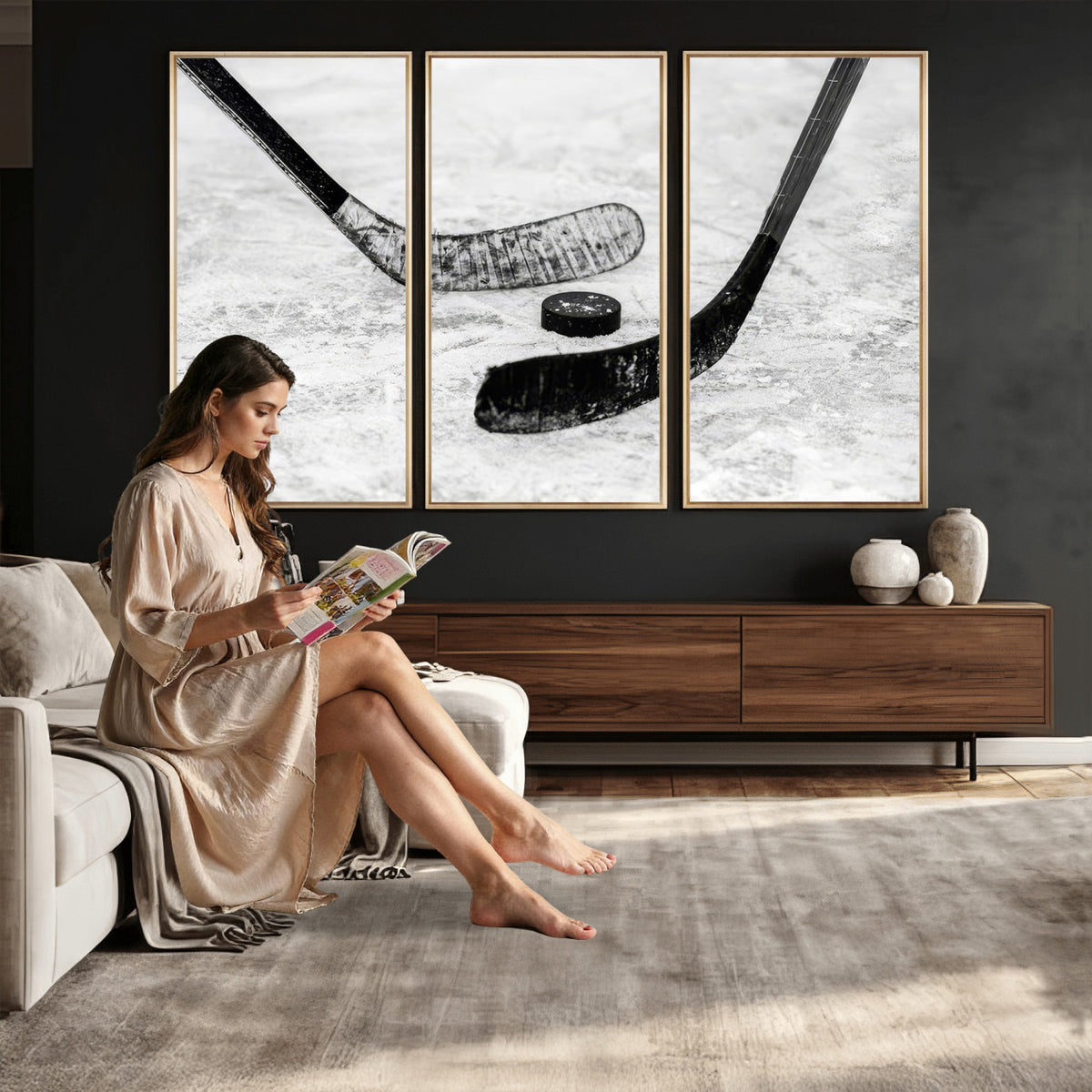 82900-MGV-CV-36X24 - Winter Ice Hockey Sport Canvas Wall Art Print, Hockey Wall Decor