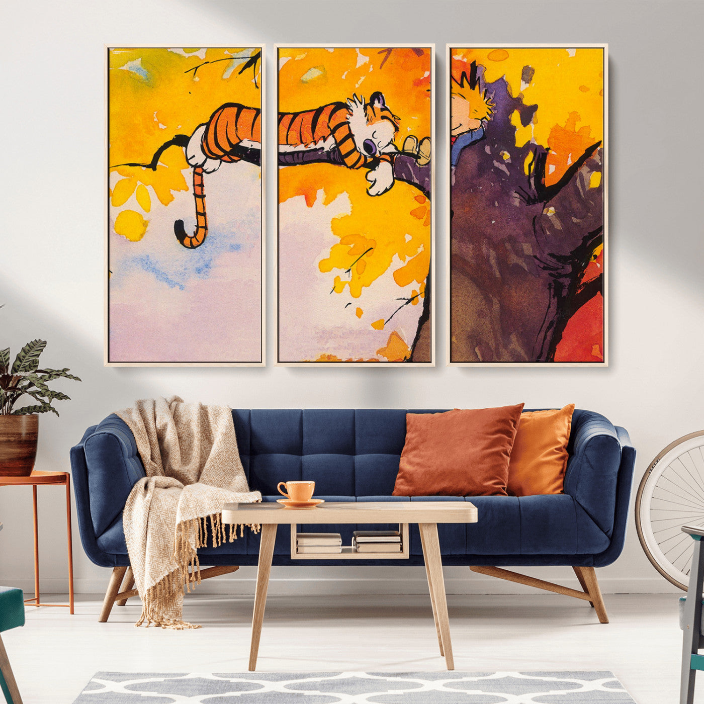 MGV-FC-48X32-3P - Calvin and Hobbes Tree Scene Canvas Print | 3 Panel Large Wall Art for Living Room or Kid’s Room,
