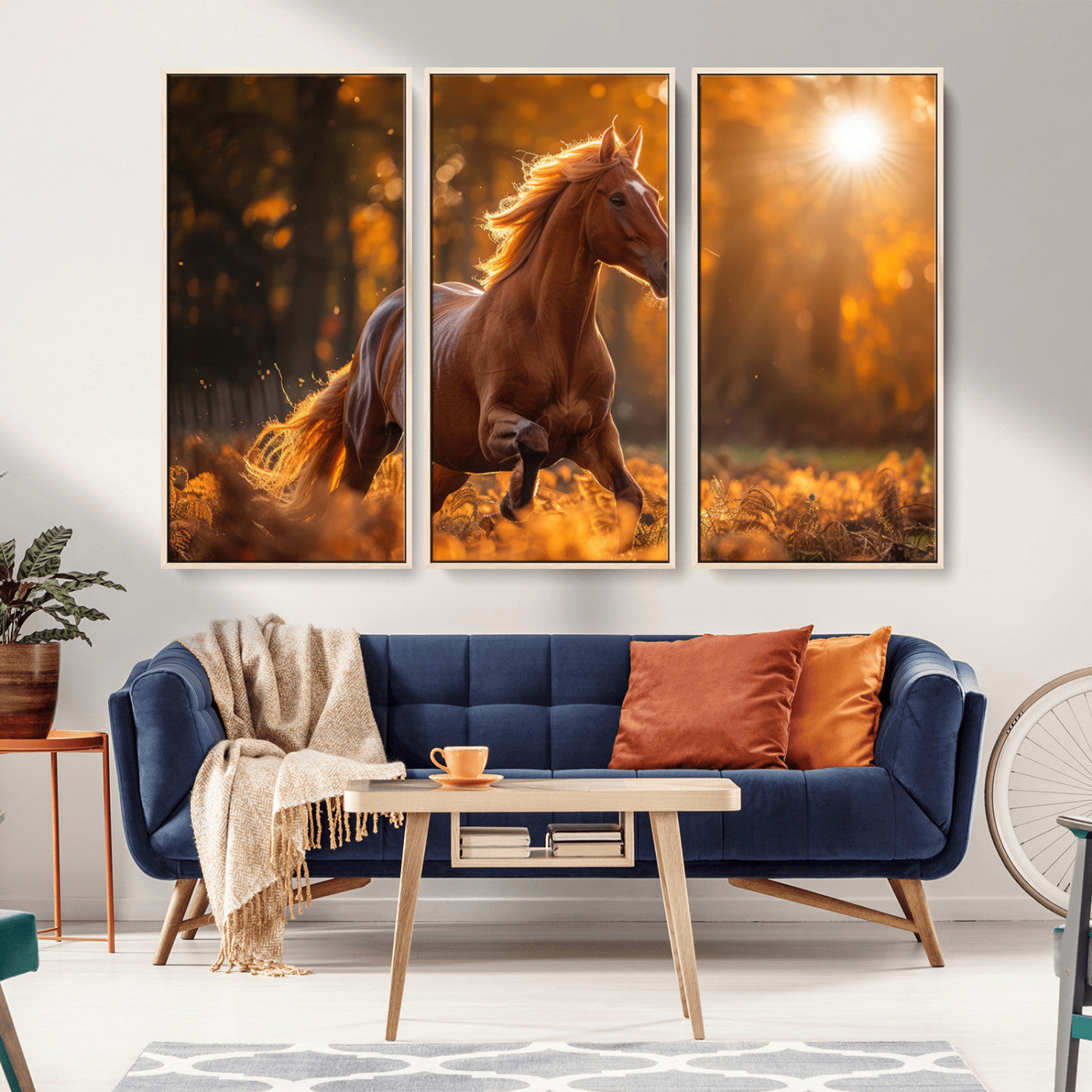 -Running Horse Sunset Forest Wall Art Canvas Print